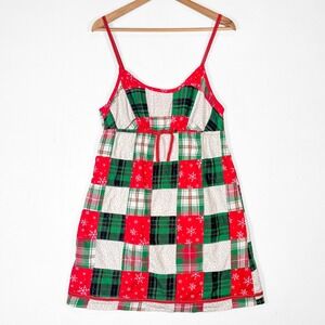 Xhilaration Christmas Patchwork Flannel Babydoll Nightgown Womens L Slip Dress